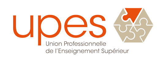 LOGO de l'Union Professionnelle de l'Enseignement Supérieur. Il est orange avec un puzzle à côté