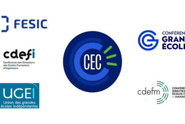 la Conférence des Grandes Écoles (CGE), la Conférence des Directeurs des Écoles Françaises de Management (CDEFM), la Conférence des directeurs des écoles françaises d’ingénieurs (CDEFI), l’Union des Grandes Écoles Indépendantes (UGEI) et la Fédération des établissements d’enseignement supérieur d’intérêt collectif (FESIC) annoncent la signature d’un partenariat stratégique avec la CEC Monde Académique (CEC MA).